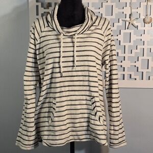 Calvin Klein Performance women cowl neck Terrycloth kangeroo pocket stripe large